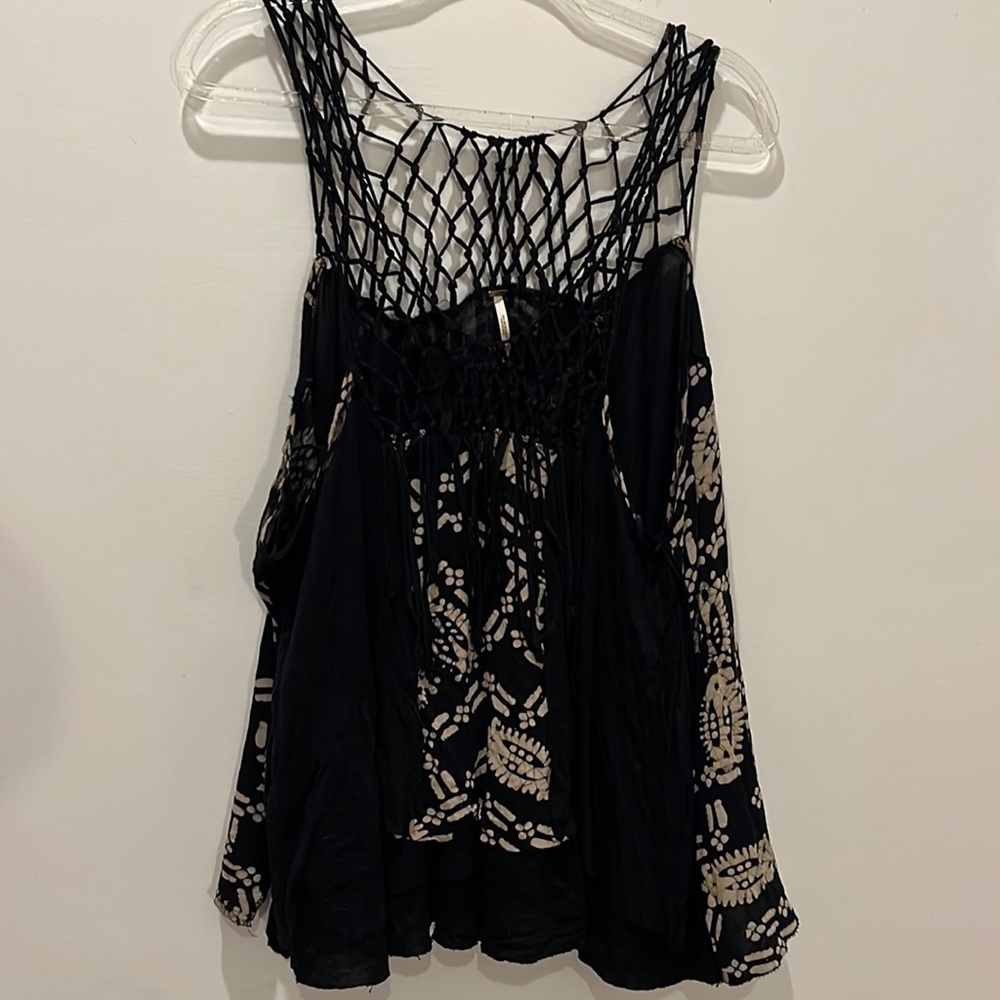 Free people crochet tie dye fringe boho layered tank medium festival bleach